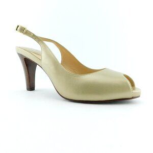 COLE HAAN Nike Air Shimmer Gold Metallic Leather Peep Toe Slingback Heel Pumps 7